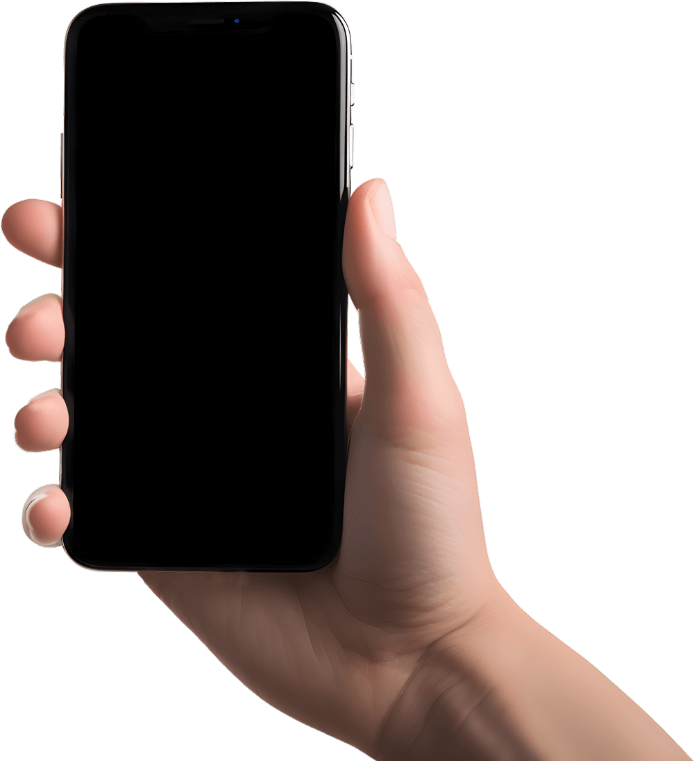 iPhone and hand holding it.